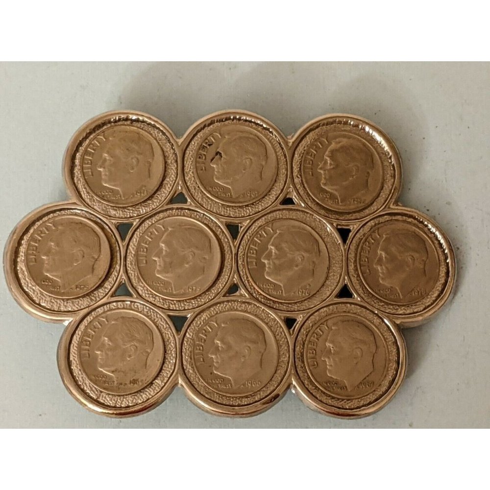 Vintage 1970's 1960s Coin Collage DIMES Dime Silver Belt Buckle
